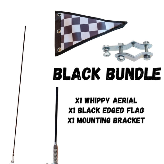 1 Metre MOD Scooter Whippy Aerial, Bracket & Flag Bundle - Black