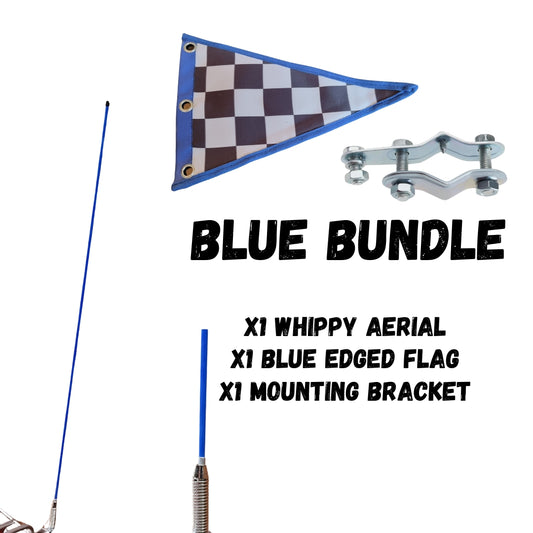 1 Metre MOD Scooter Whippy Aerial, Bracket & Flag Bundle - Blue