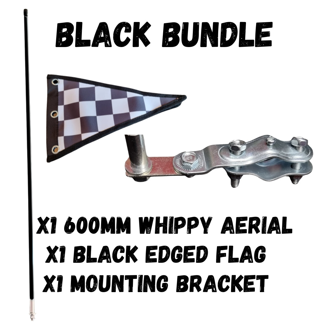 600mm MOD Scooter Whippy Aerial, Bracket & Flag Bundle - BLACK