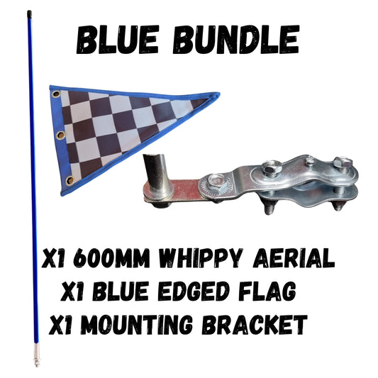 600mm MOD Scooter Whippy Aerial, Bracket & Flag Bundle - BLUE