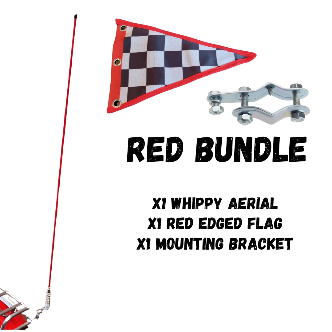 1 Metre MOD Scooter Whippy Aerial, Bracket & Flag Bundle - Red