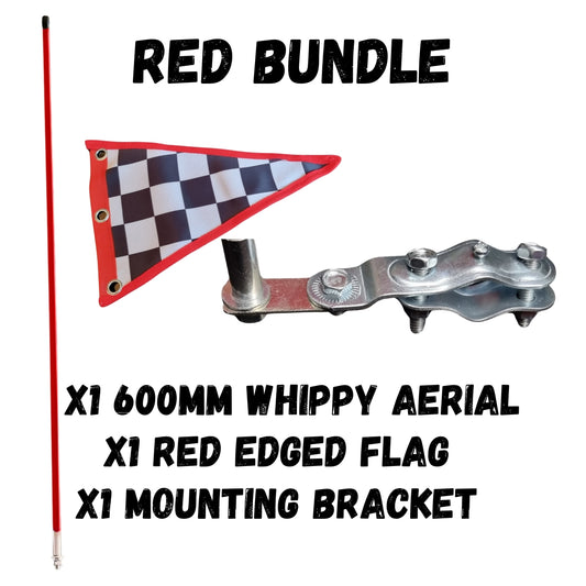 600mm MOD Scooter Whippy Aerial, Bracket & Flag Bundle - RED