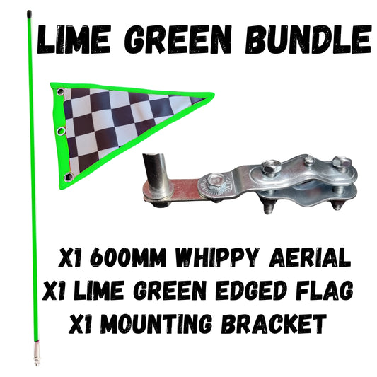 600mm MOD Scooter Whippy Aerial, Bracket & Flag Bundle - LIME GREEN