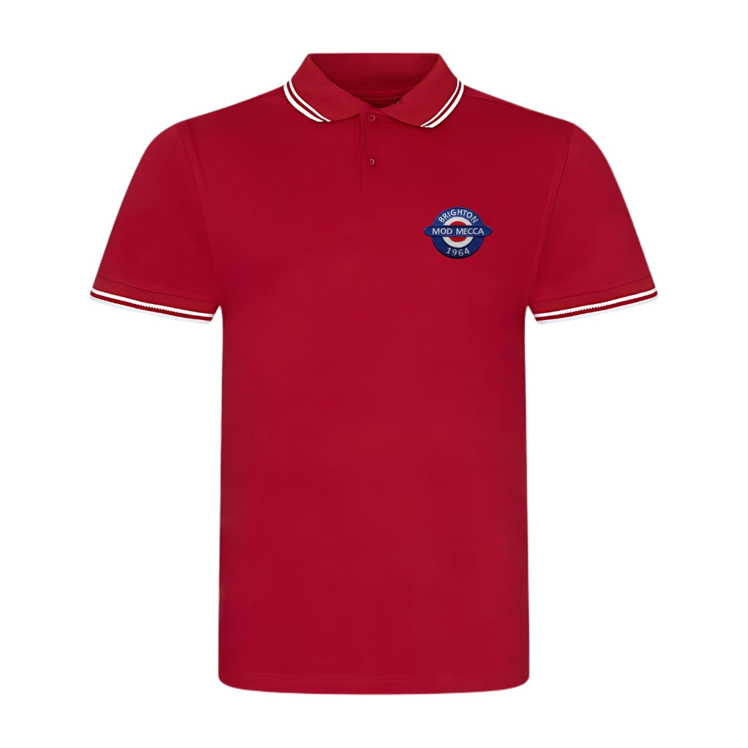 'We Are The Mods Brighton' - Stretch Tipped Short Sleeve Polo Shirt - Red/White